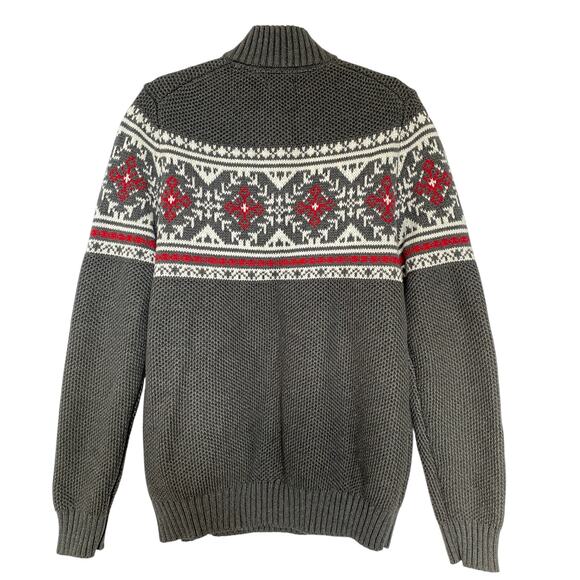 IZOD Fair Isle Sweater Men Size M Gray 1/4 Zip Cotton Blend Aspen Preppy Cottage - Picture 2 of 8